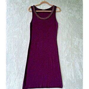 Adrienne Vittadini Sleeveless Purple Beaded Sweater Sheath Dress Size M